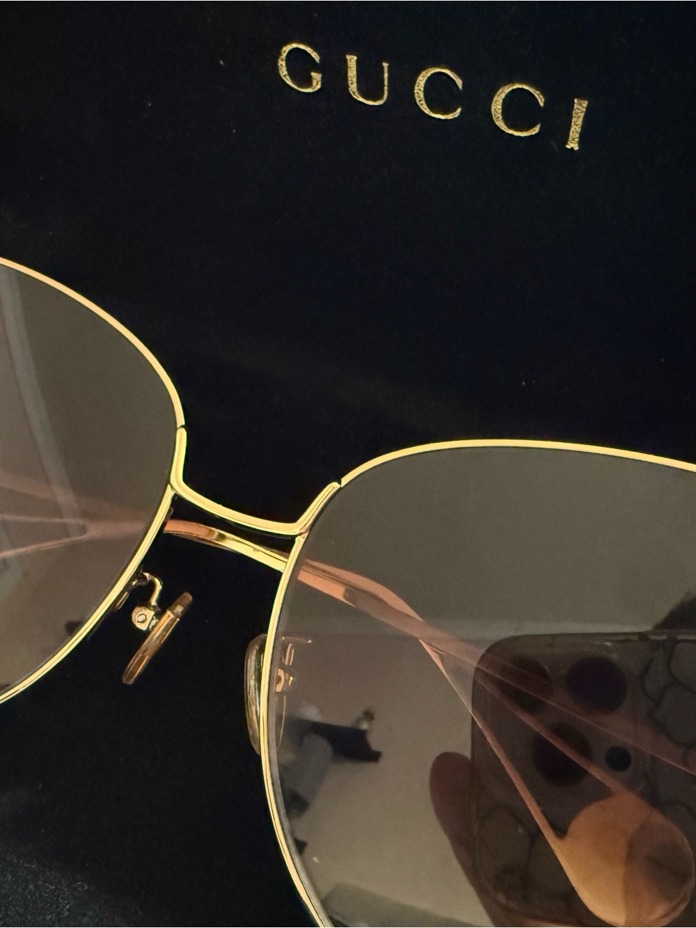 Gucci GG0252S Gold Butterfly Sunglasses Brown Gradient Lenses with Case